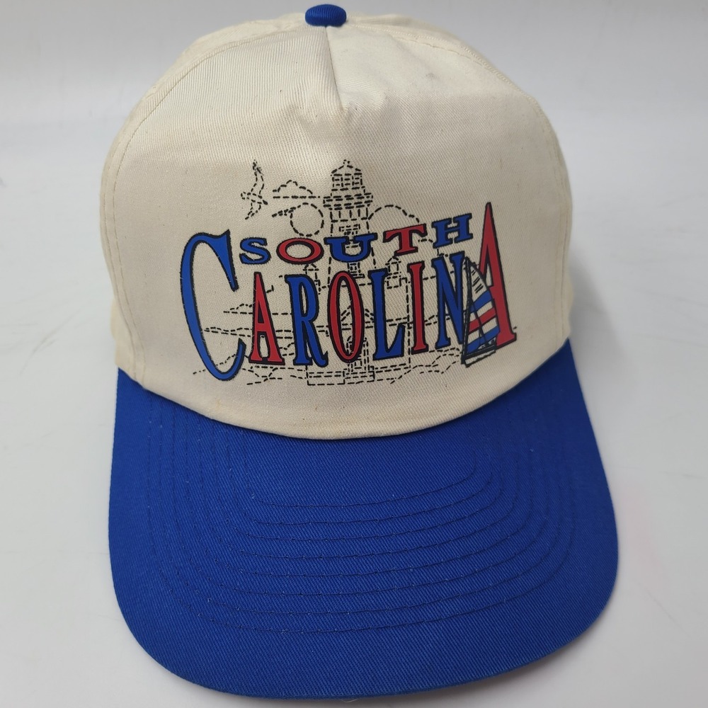 Vintage‎ South Carolina Hat Snapback White Blue 80s Travel Souvenir Casual Wear